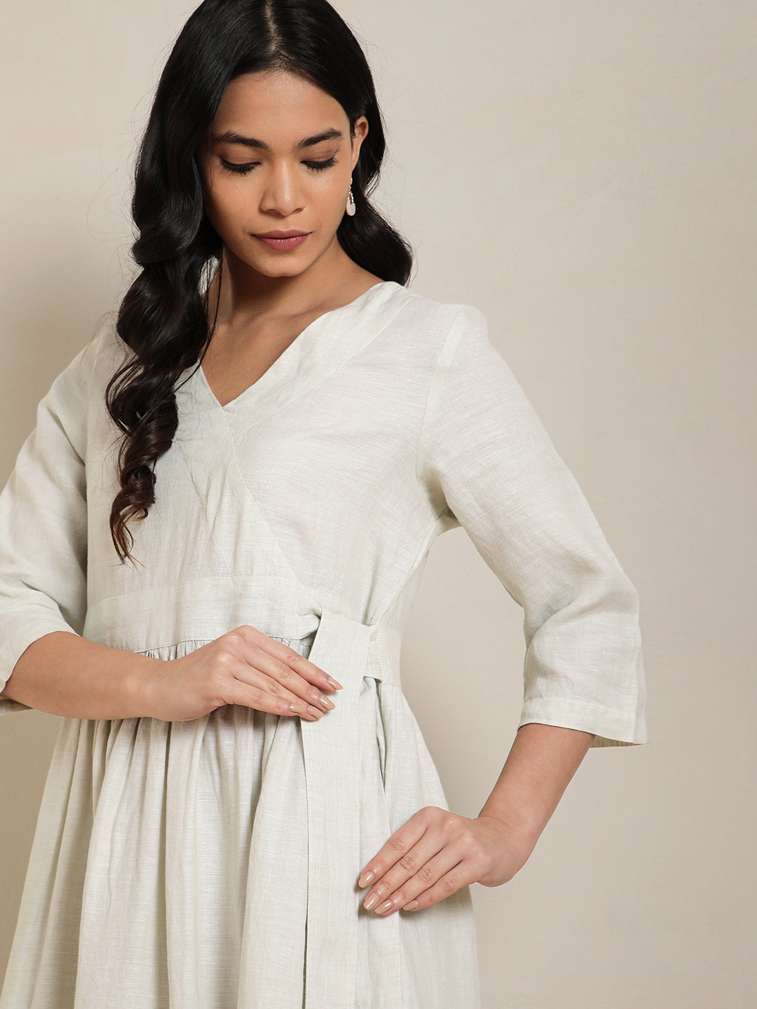 Soft sage linen wrap dress – natural breathable fabric